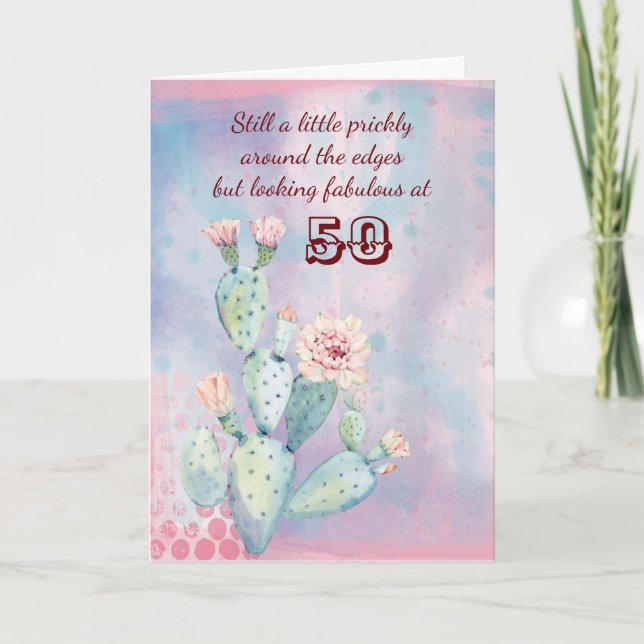 Happy 50th Birthday Friend Watercolor Cactus Card (Front)