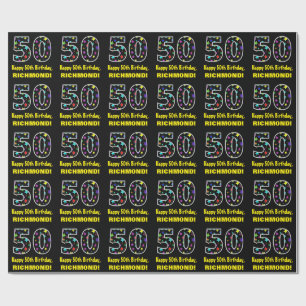 Happy 50th Birthday, Fun Colourful Stars Pattern 5 Wrapping Paper