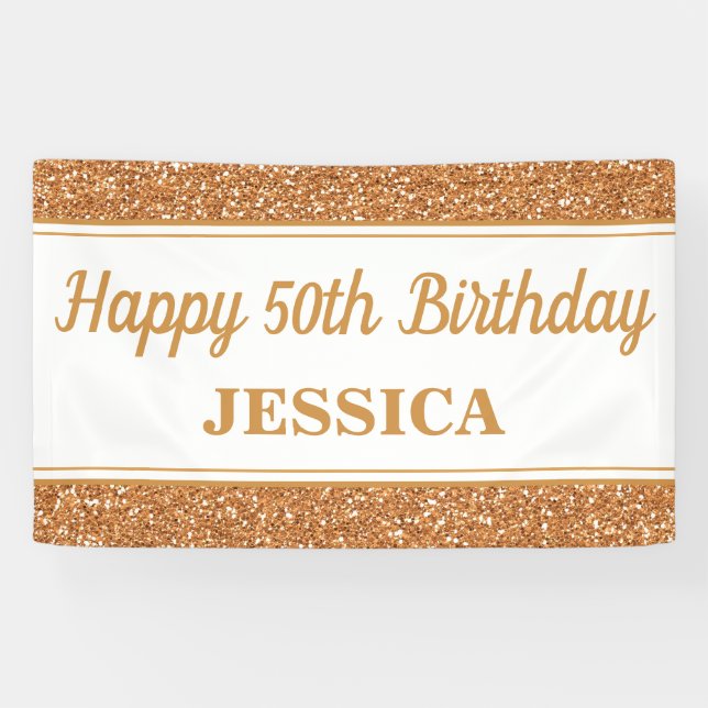 Happy 50th Birthday Gold Glitter Banner (Horizontal)
