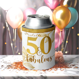 Happy 50th birthday gold typography botanical can cooler
