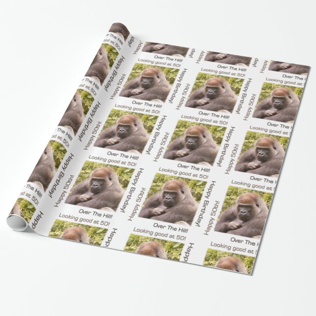 Happy 50th Birthday Gorilla  Wrapping Paper (Unrolled)