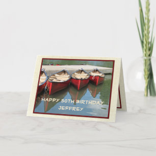 Happy 50th Birthday Greeting Card, Red Canoes Card