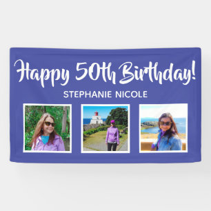 Happy 50th Birthday Lavender Personalised 3 Photos Banner