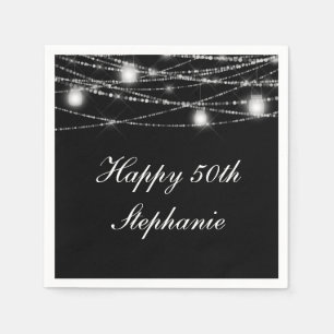 Happy 50th Birthday Mason Jars Lights Black White Napkin