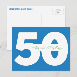 Happy 50th Birthday Milestone Postcards - in Blue