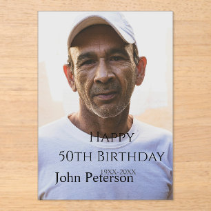 Happy 50th birthday name photo year man simple min acrylic invitations