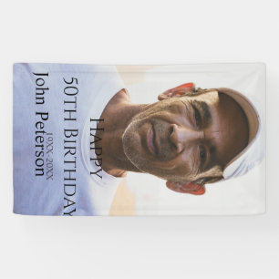 Happy 50th birthday name photo year man simple min banner