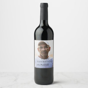 Happy 50th birthday name photo year man simple min wine label