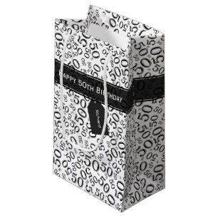 Happy 50th Birthday Number Pattern Black/White Small Gift Bag
