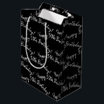 Happy 50th Birthday on black Medium Gift Bag<br><div class="desc">Happy 50th Birthday message in tile pattern on black.
Background colour and message can be edited.</div>
