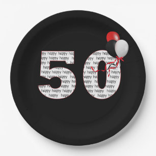 Happy 50th Birthday On Black Paper Plate