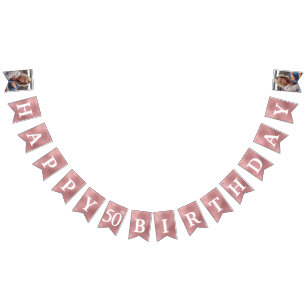 Happy 50th Birthday Photo Rose Gold Foil Bunting