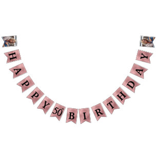 Happy 50th Birthday Photo Rose Gold Foil Bunting F Bunting