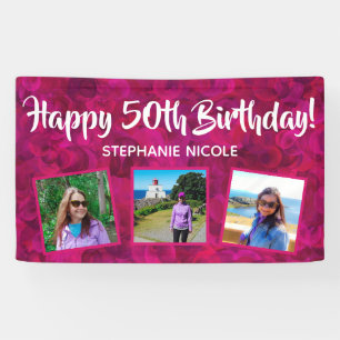 Happy 50th Birthday Pink Personalised Photos Banner