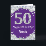 Happy 50th Birthday Purple and Silver Glitter Card<br><div class="desc">Happy 50th Birthday Purple and Silver Glitter Card with personalised name. For further customisation,  please click the "Customise it" button and use our design tool to modify this template.</div>