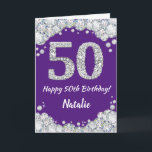 Happy 50th Birthday Purple and Silver Glitter Card<br><div class="desc">Happy 50th Birthday Purple and Silver Glitter Card with personalised name. For further customisation,  please click the "Customise it" button and use our design tool to modify this template.</div>