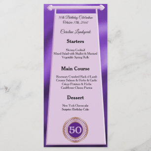 Happy 50th Birthday Purple Glitter Foil Menu
