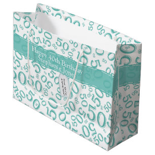 Happy 50th Birthday Random Pattern Teal/White Large Gift Bag