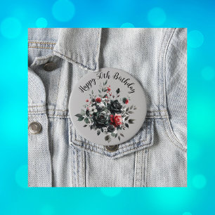 Happy 50th Birthday Red and Black Roses   10 Cm Round Badge