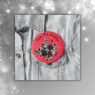 Happy 50th Birthday Red and Black Roses 10 Cm Round Badge