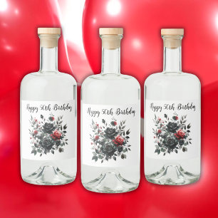 Happy 50th Birthday Red and Black Roses   Liquor Bottle Label