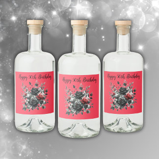 Happy 50th Birthday Red and Black Roses | Liquor Bottle Label