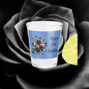 Happy 50th Birthday Red and Black Roses Shot Glass