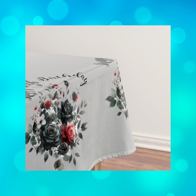 Happy 50th Birthday Red and Black Roses | Tablecloth (Creator Uploaded)