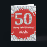 Happy 50th Birthday Red and Silver Glitter Card<br><div class="desc">Happy 50th Birthday Red and Silver Glitter Card with personalised name. For further customisation,  please click the "Customise it" button and use our design tool to modify this template.</div>