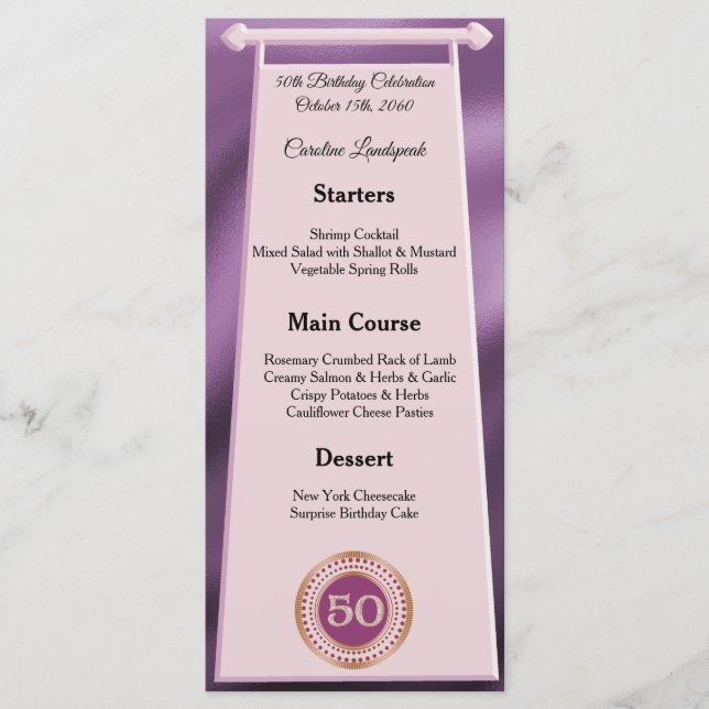 Happy 50th Birthday Rose Gold Glitter Foil Menu (Front)