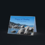 Happy 50th Birthday Son Mountain Lake Photograph Card<br><div class="desc">A happy 50th birthday greeting card for a special son featuring a photograph of Sand Harbour at Lake Tahoe in summertime with a band of rocks,  clear blue water,  and distant mountains.  You can customise the text and the inside colour to fit your needs.</div>