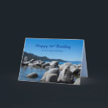 Happy 50th Birthday Son Mountain Lake Photograph Card<br><div class="desc">A happy 50th birthday greeting card for a special son featuring a photograph of Sand Harbour at Lake Tahoe in summertime with a band of rocks,  clear blue water,  and distant mountains.  You can customise the text and the inside colour to fit your needs.</div>