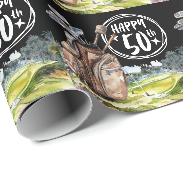 Happy 50th Birthday  to golfer Wrapping Paper (Roll Corner)