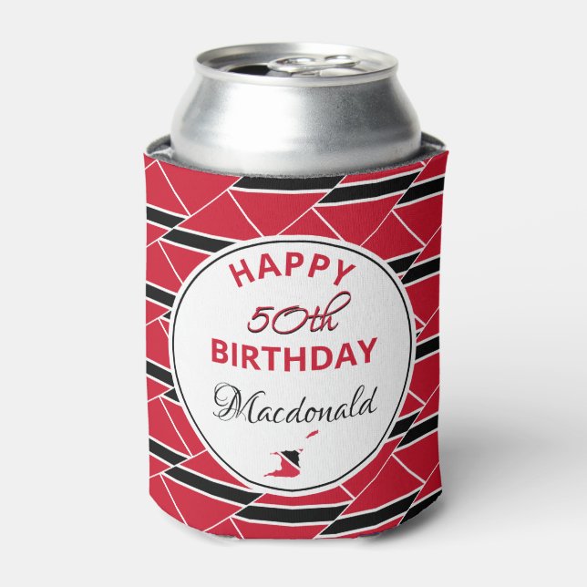 HAPPY 50th BIRTHDAY Trinidad Flag Custom Keepsake Can Cooler (Can Front)