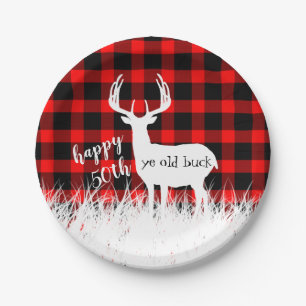 Happy 50th birthday ye old Buck Buffalo Plaid Paper Plate