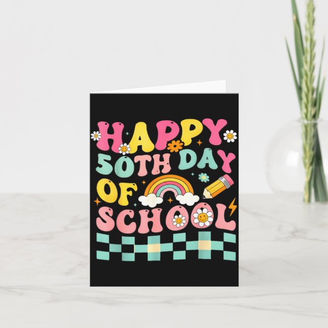 Happy 50th Day Of School Retro Teacher Students Sm Card (Front)