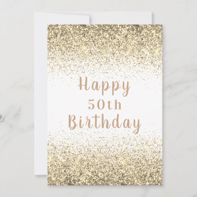 Happy 50th Gold Glitter Typography Birthday Card (Front)