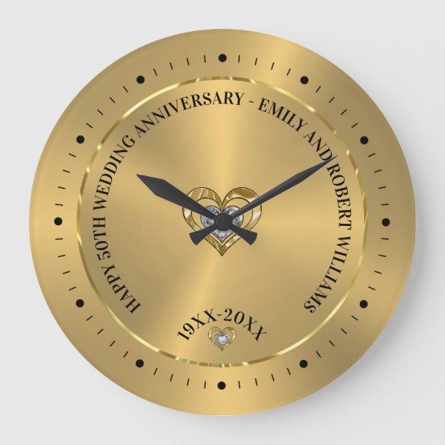 Happy 50th Gold Wedding Anniversary  Large Clock (Front)