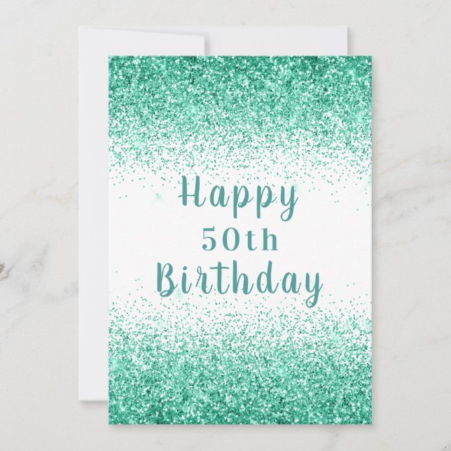 Happy 50th Green Glitter Typography Birthday Card (Front)