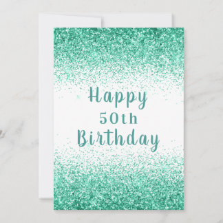 Happy 50th Green Glitter Typography Birthday Card