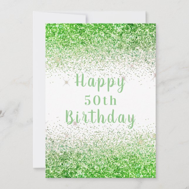 Happy 50th Green Gold  Glitter Typography Card (Front)