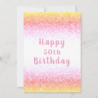 Happy 50th Pink Glitter Typography Birthday Card