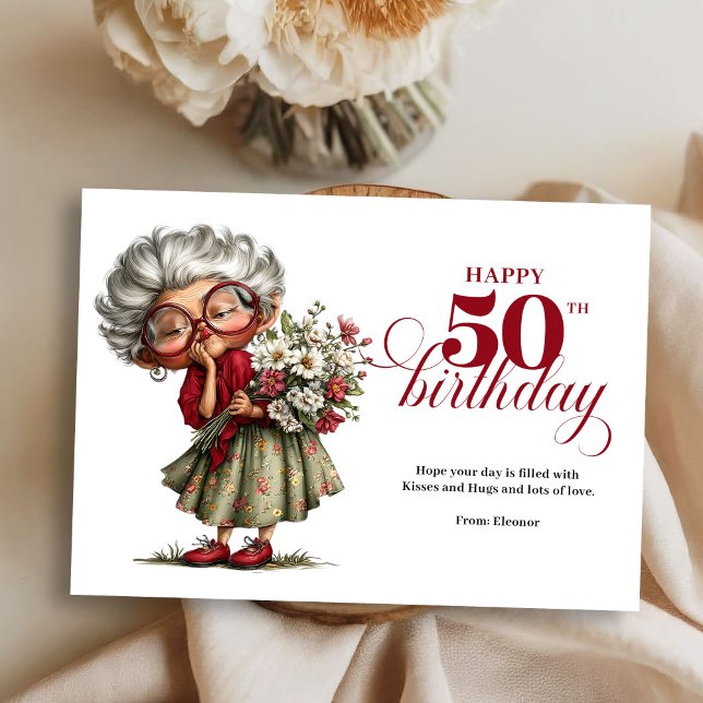 Happy 50th quirky woman card fun whimsical humor (Happy 50th quirky woman card fun whimsical humor)