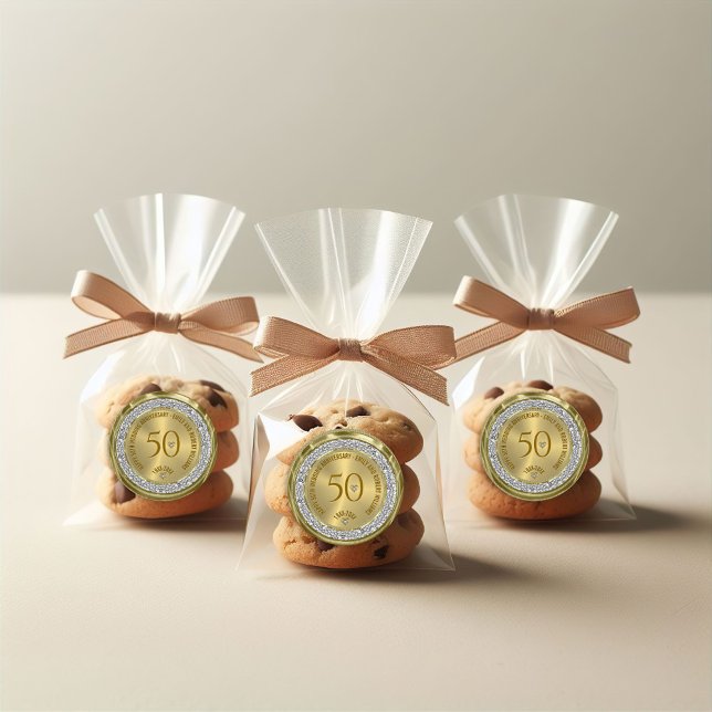 Happy 50th wedding anniversary diamonds and gold classic round sticker (Creator Uploaded)