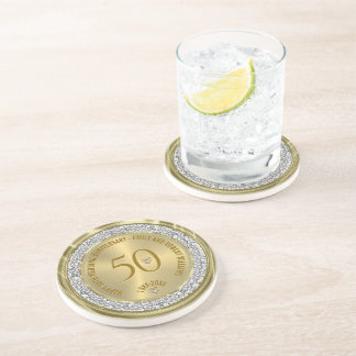 Happy 50th wedding anniversary diamonds and gold coaster