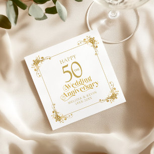 Happy 50th Wedding Anniversary Gold Frame Napkin