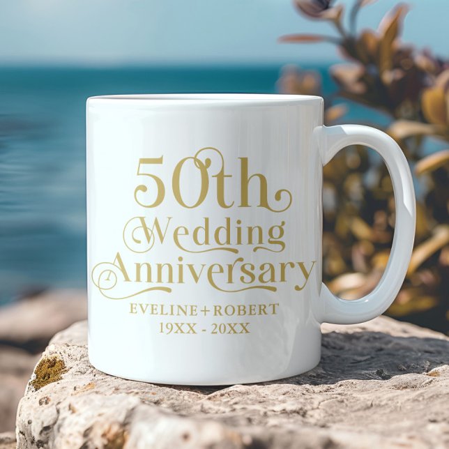 Happy 50th Wedding Anniversary Gold Typography Coffee Mug (Creator Uploaded)