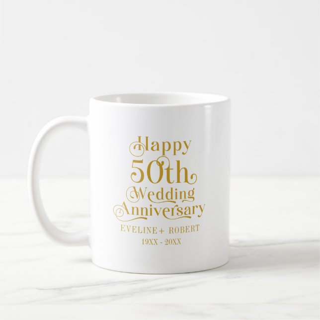 Happy 50th Wedding Anniversary Gold Typography Coffee Mug (Left)