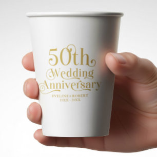 Happy 50th Wedding Anniversary Gold Typography Paper Cups
