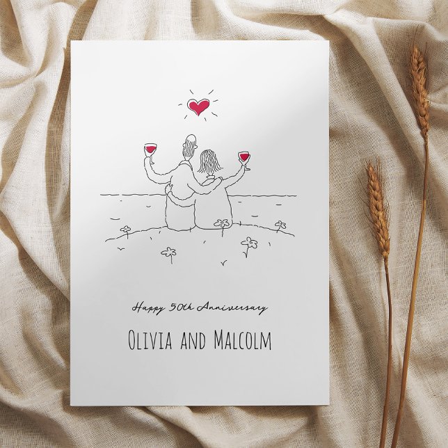 Happy 50th Wedding Anniversary Red Heart Married Postcard (Creator Uploaded)